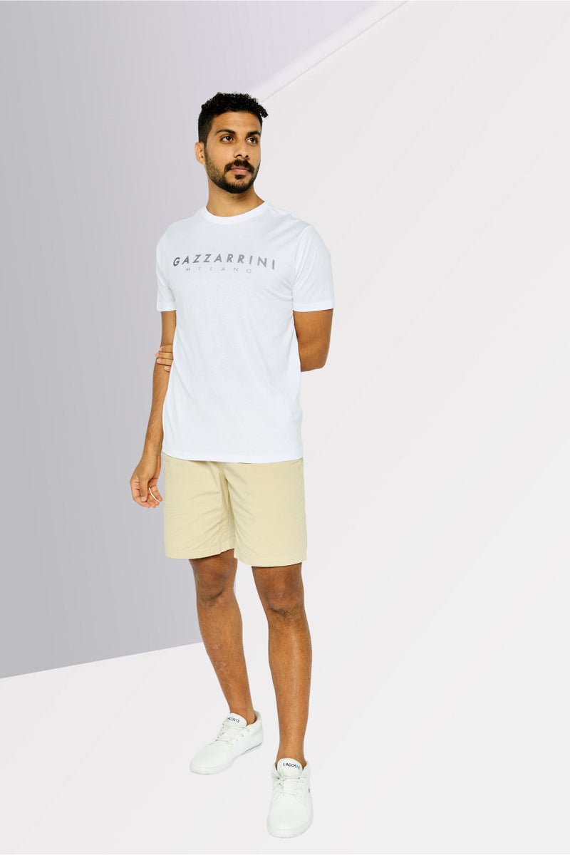 Gazzarrini تي شيرت رجالي بأكمام قصيرة وياقة دائرية بشعار العلامة التجارية، أبيض - Image 2